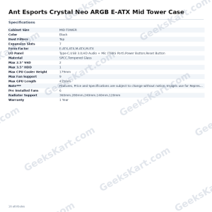 Ant Esports Crystal Neo ARGB E-ATX Mid Tower Case