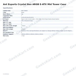 Ant Esports Crystal Neo ARGB E-ATX Mid Tower Case