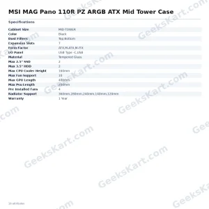 MSI MAG Pano 110R PZ ARGB ATX Mid Tower Case