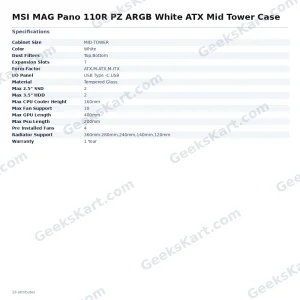 MSI MAG Pano 110R PZ ARGB White ATX Mid Tower Case