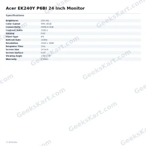 Acer EK240Y P6BI 24 Inch Monitor