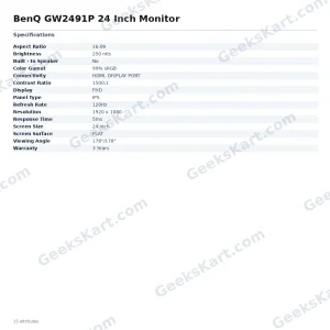 BenQ GW2491P 24 Inch Monitor
