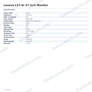 Lenovo L27-4r 27 Inch Monitor
