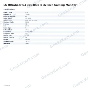 LG UltraGear G4 32G403B-B 32 Inch Gaming Monitor