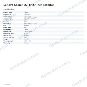 Lenovo Legion 27-1r 27 Inch Monitor