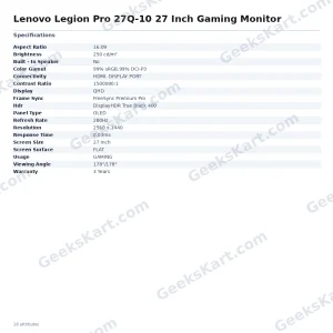 Lenovo Legion Pro 27Q-10 27 Inch Gaming Monitor