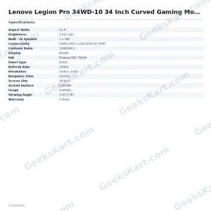 Lenovo Legion Pro 34WD-10 34 Inch Curved Gaming Monitor